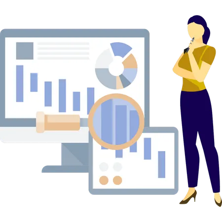 Mädchen analysieren Geschäftswachstum  Illustration