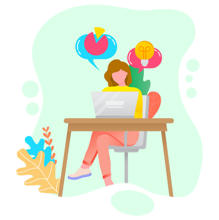 Mädchen arbeiten am Laptop im Büro  Illustration