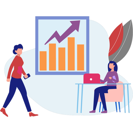 Mädchen arbeiten an einem Balkendiagramm  Illustration