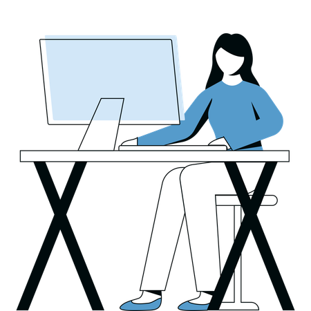 Mädchen arbeitet am Computer  Illustration