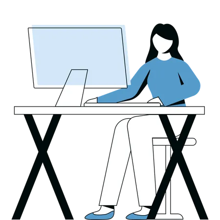 Mädchen arbeitet am Computer  Illustration