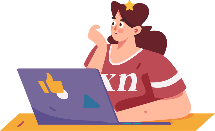 Mädchen arbeitet am Laptop  Illustration