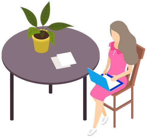 Mädchen arbeitet am Laptop  Illustration