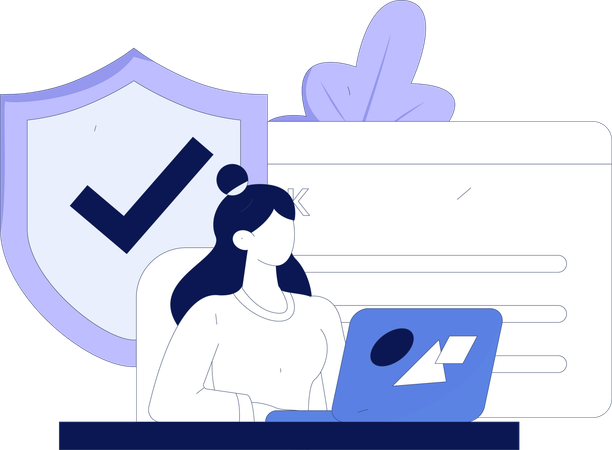 Mädchen arbeitet am Laptop mit Systemsicherheit  Illustration