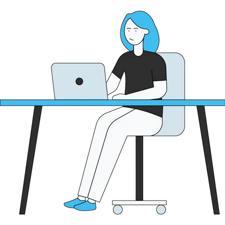 Mädchen sitzt am Schreibtisch und arbeitet am Laptop  Illustration