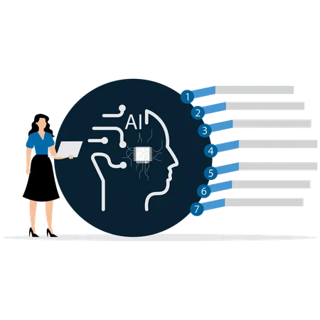 Mädchen arbeitet am maschinellen Lernprozess  Illustration