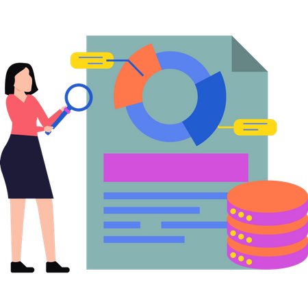 Mädchen arbeitet an Analysebericht  Illustration