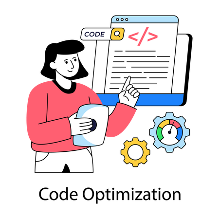 Mädchen arbeitet an Codeoptimierung  Illustration