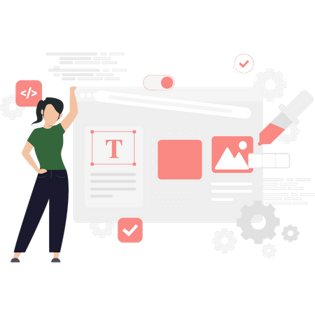 Mädchen arbeitet an der Codierung  Illustration