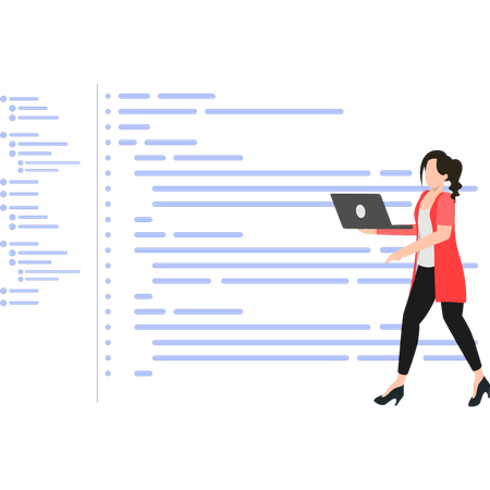 Mädchen arbeitet an der Codierung  Illustration