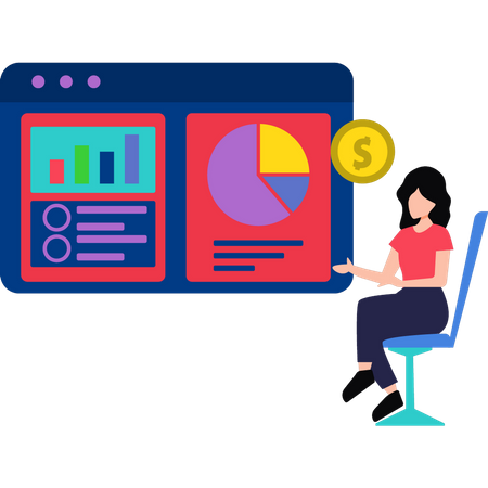 Mädchen arbeitet an Dollar-Diagramm  Illustration