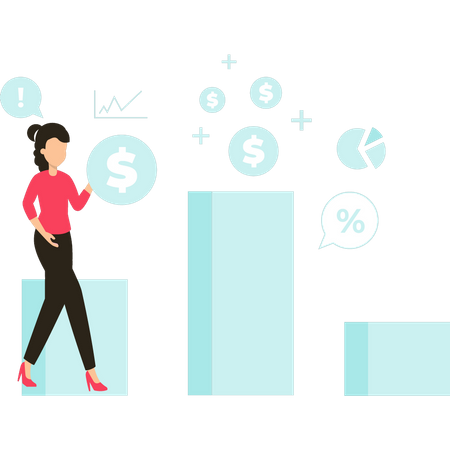 Mädchen arbeitet an Dollardiagramm  Illustration