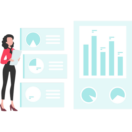 Mädchen arbeitet an Marktanalysediagramm  Illustration