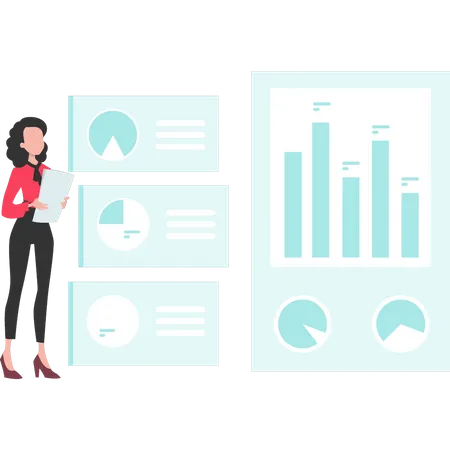 Mädchen arbeitet an Marktanalysediagramm  Illustration