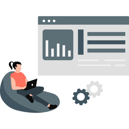 Mädchen bei der Arbeit an Geschäftsdiagrammen  Illustration