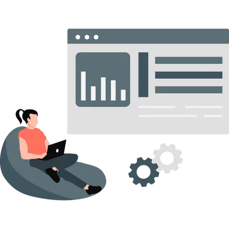 Mädchen bei der Arbeit an Geschäftsdiagrammen  Illustration