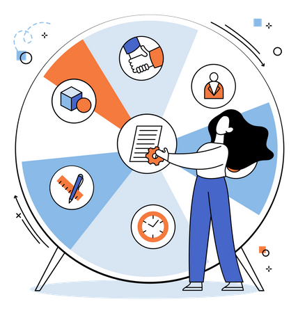 Mädchen arbeitet an Geschäftsstrategien  Illustration