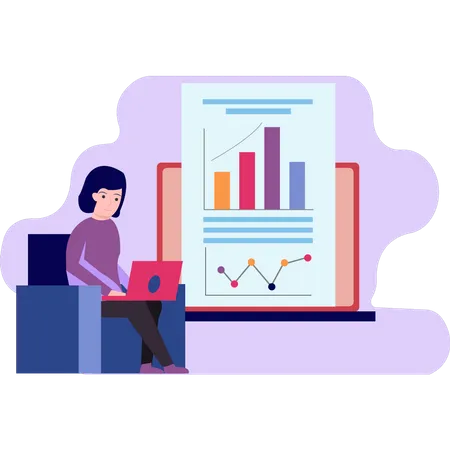 Mädchen arbeitet an Graphenanalyse  Illustration