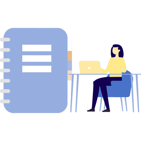 Mädchen arbeitet an PDF-Datei  Illustration