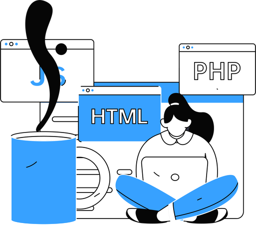 Mädchen arbeitet an PHP-Codierung  Illustration
