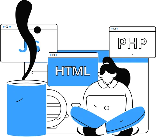 Mädchen arbeitet an PHP-Codierung  Illustration