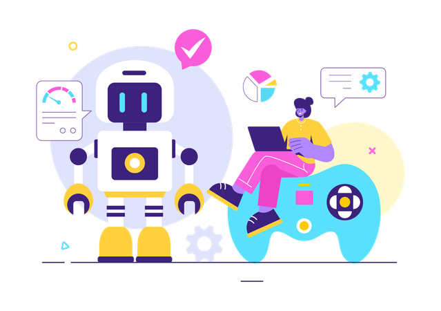 Mädchen arbeitet an Roboteranalyse  Illustration