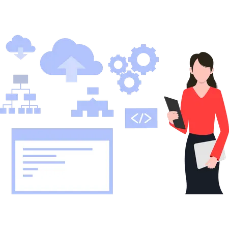 Mädchen arbeitet an Software-Programmierung  Illustration