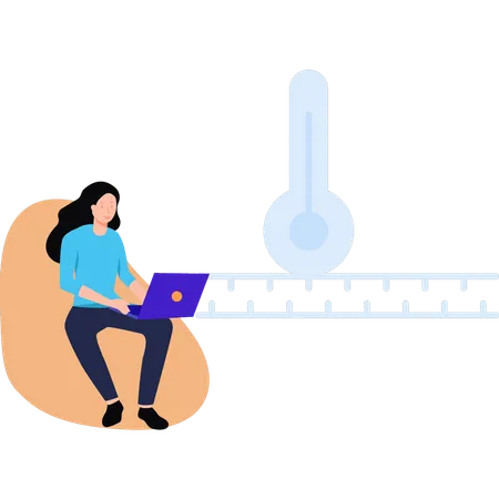 Mädchen arbeitet an Stofftemperatur  Illustration