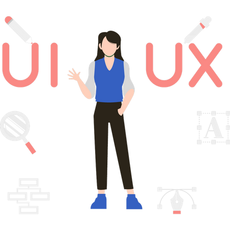 Mädchen arbeitet an UX und UI  Illustration