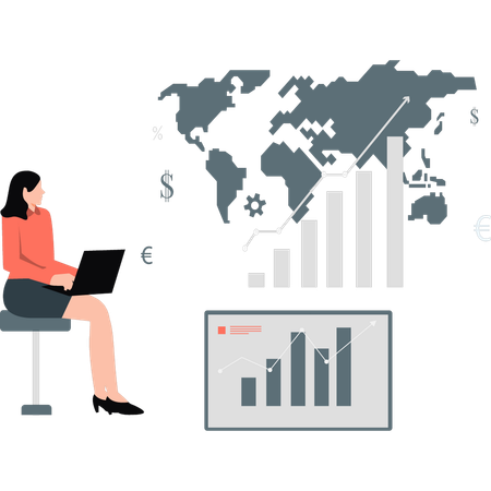 Mädchen arbeitet an weltweiter Vernetzung  Illustration