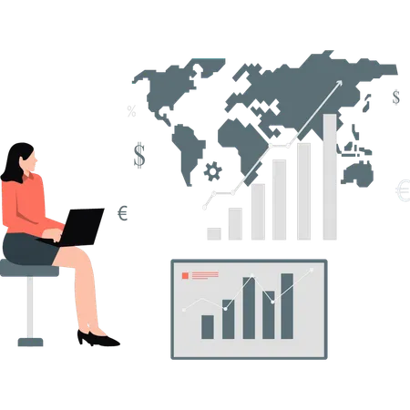 Mädchen arbeitet an weltweiter Vernetzung  Illustration