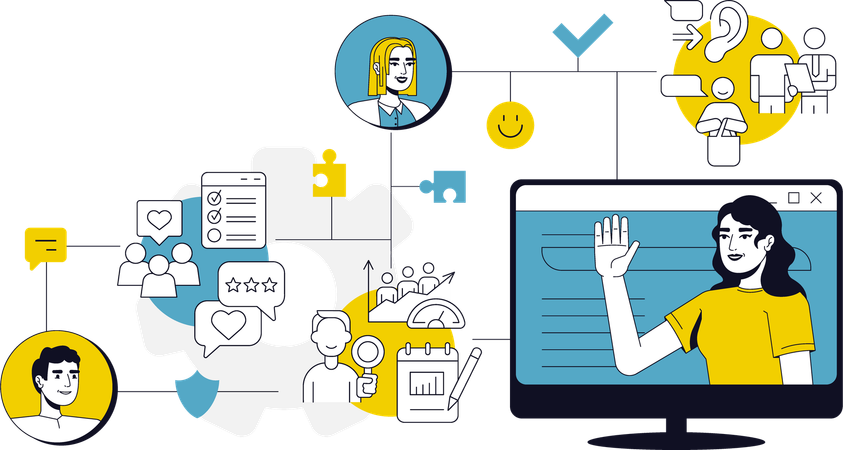 Mädchen arbeitet im Kundensupport  Illustration