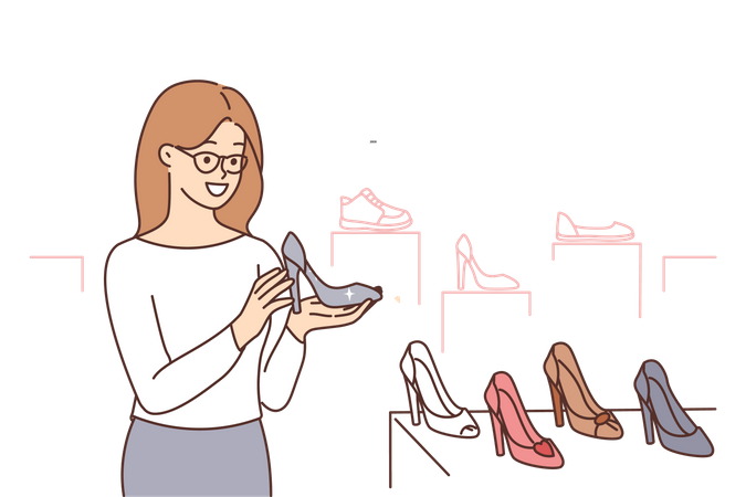 Mädchen arbeitet im Schuhgeschäft  Illustration