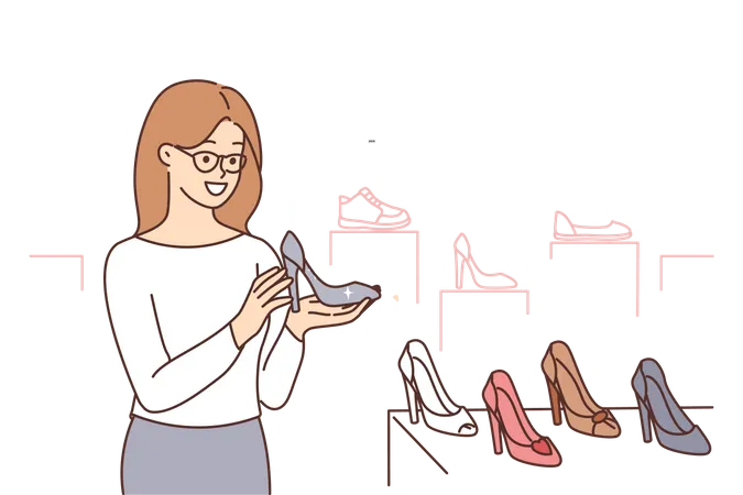 Mädchen arbeitet im Schuhgeschäft  Illustration