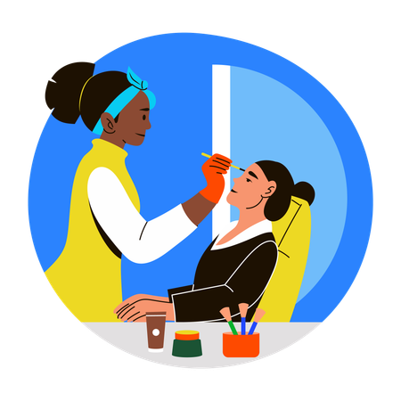Mädchen beim Augenbrauenfärben  Illustration