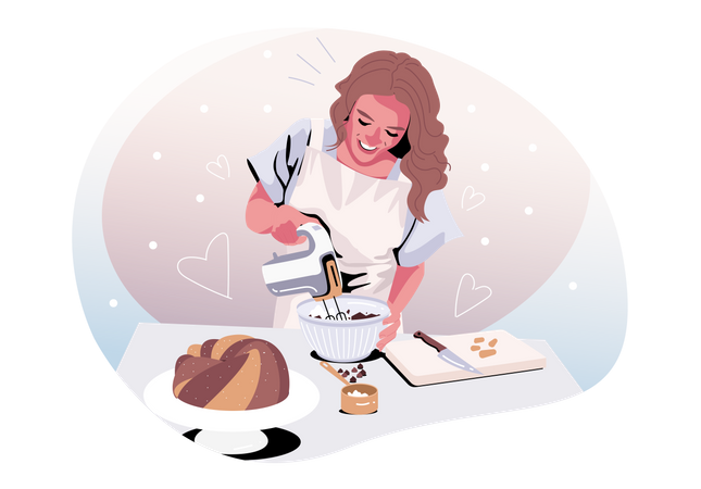 Mädchen backt leckeren Kuchen  Illustration