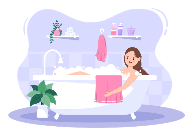 Mädchen badet in der Badewanne  Illustration