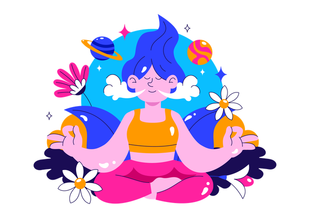 Mädchen bei friedlicher Atemsitzung  Illustration