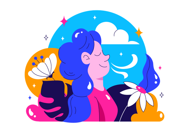 Mädchen bei friedlicher Atemsitzung  Illustration