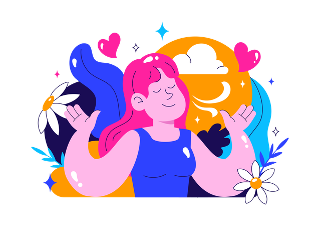 Mädchen bei friedlicher Atemsitzung  Illustration