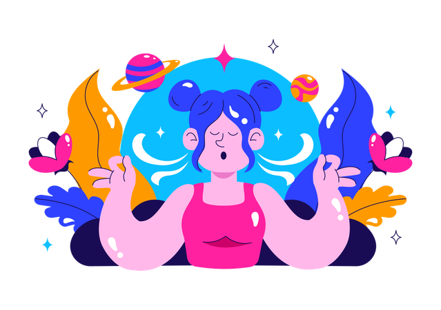 Mädchen bei friedlicher Atemsitzung  Illustration