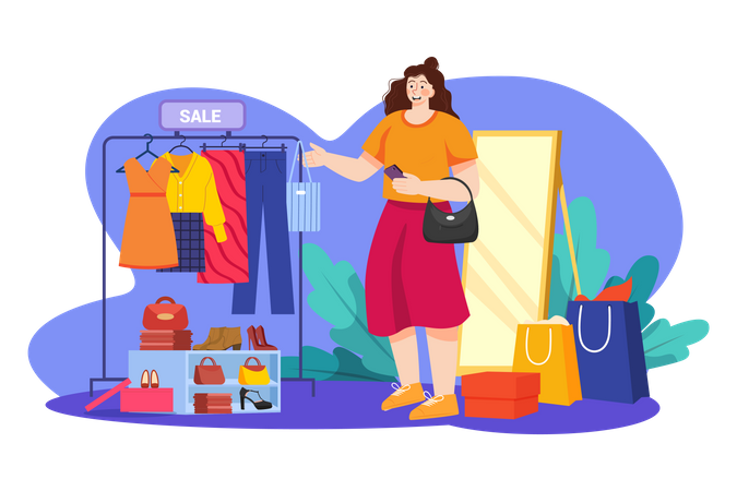 Mädchen beim Einkaufen  Illustration
