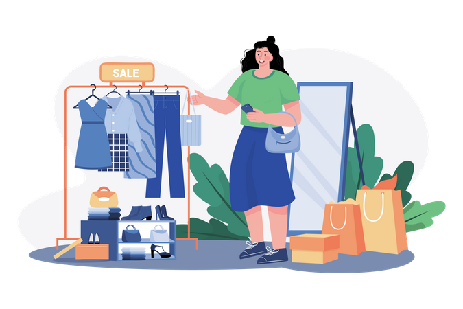 Mädchen beim Einkaufen  Illustration