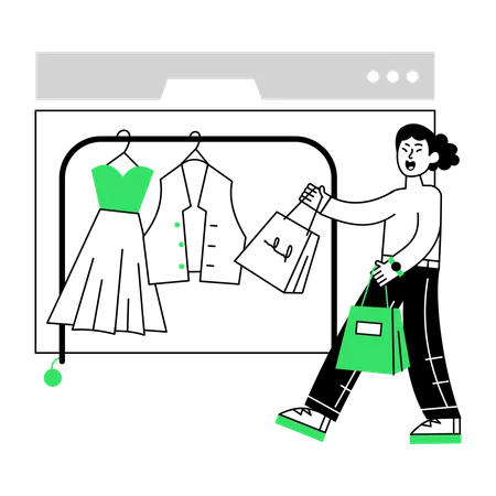 Mädchen beim Einkaufen auf einer Shopping-Website  Illustration