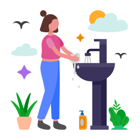 Mädchen beim Händewaschen  Illustration