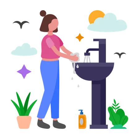 Mädchen beim Händewaschen  Illustration