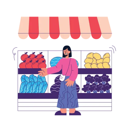 Mädchen beim Lebensmitteleinkauf  Illustration