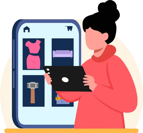 Mädchen beim Online-Shopping  Illustration