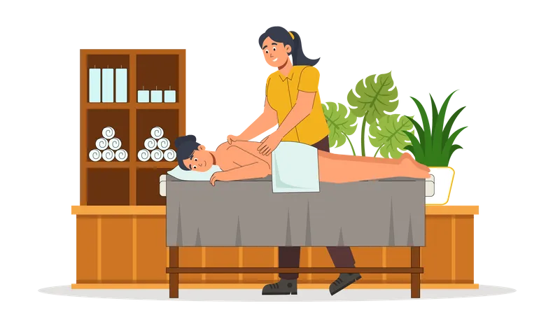 Mädchen bekommt Spa-Massage  Illustration