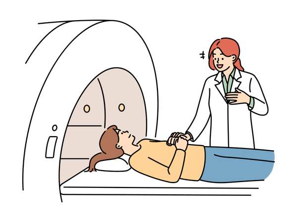 Mädchen unterzieht sich im Krankenhaus einer Magnetresonanztomographie  Illustration